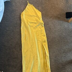 Satin One-Shoulder Yellow Slip Dress